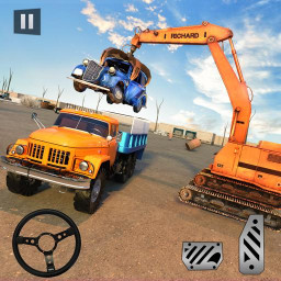 Wrecked Car Crusher Crane Drive Dumper Truck Games