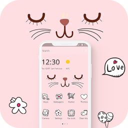 دانلود Pink Cute Cartoon Kitty Face Theme