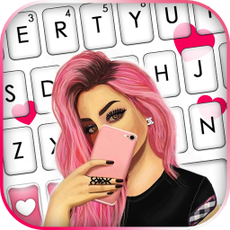 Pink Selfie Girl Keyboard Background