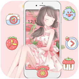 Pink Strawberry Girl Theme & Lock Screen