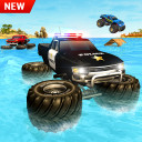 Police 6x6 Monster Truck Water Surfing Chase Games