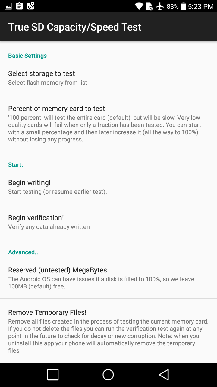 اسکرین شات 2 برنامه True SD Card Capacity & Speed