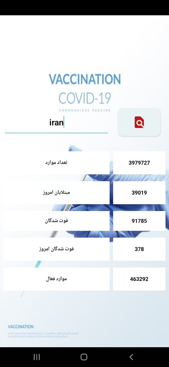 اسکرین شات 1 برنامه امار کرونا درجهان و ایران