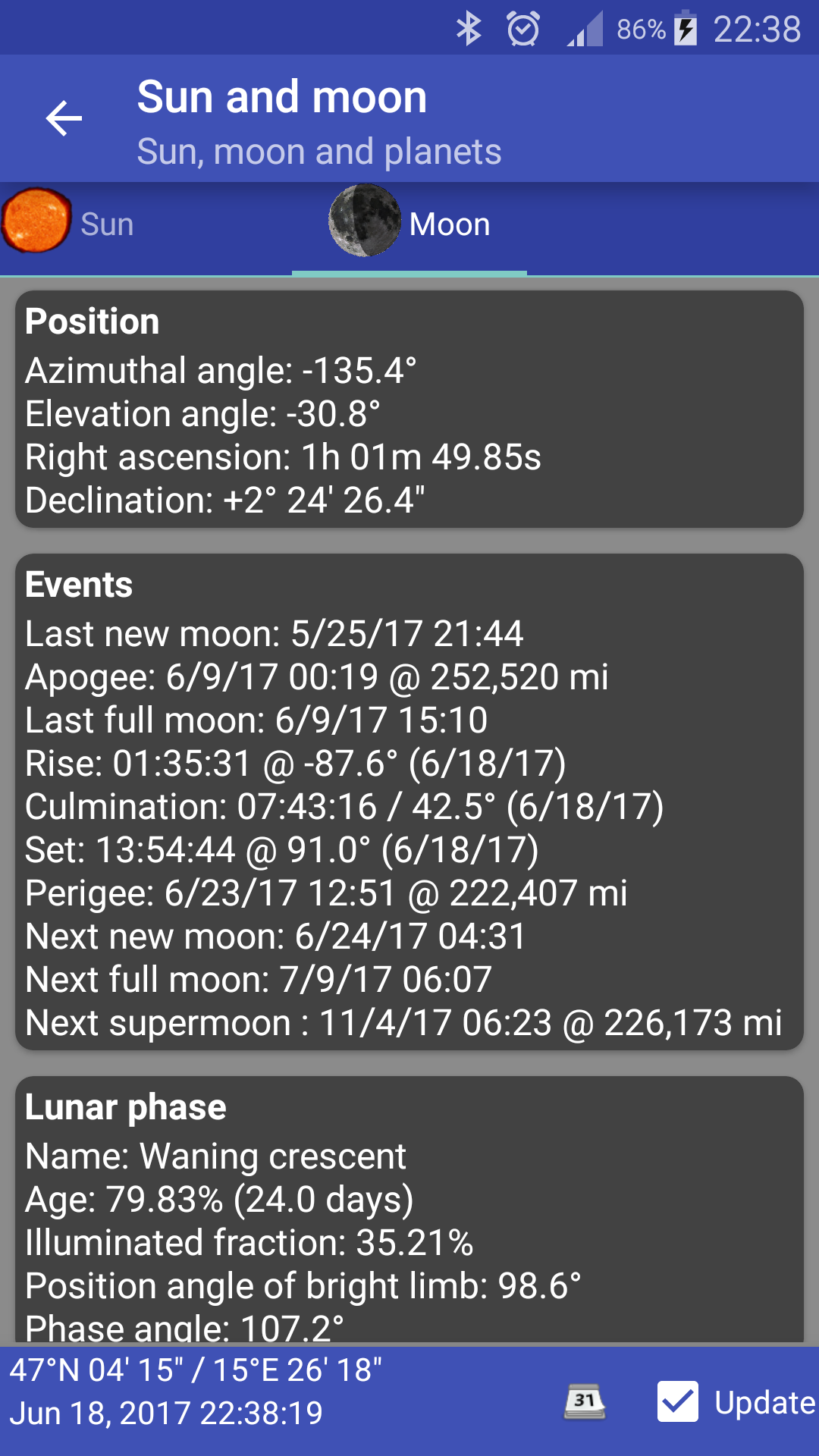 اسکرین شات 5 برنامه Sun, moon and planets