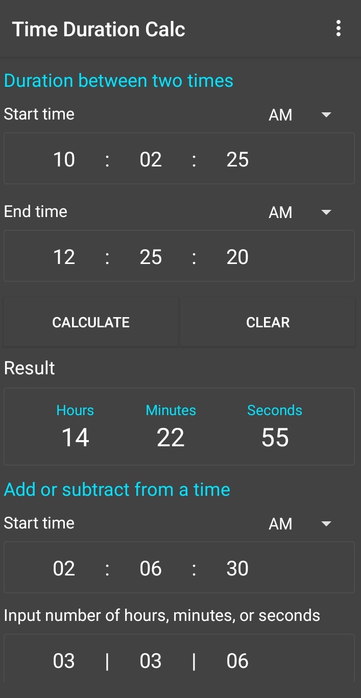 اسکرین شات 1 برنامه Time Duration Calc
