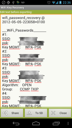 اسکرین شات 4 برنامه WiFi Key Recovery (needs root)