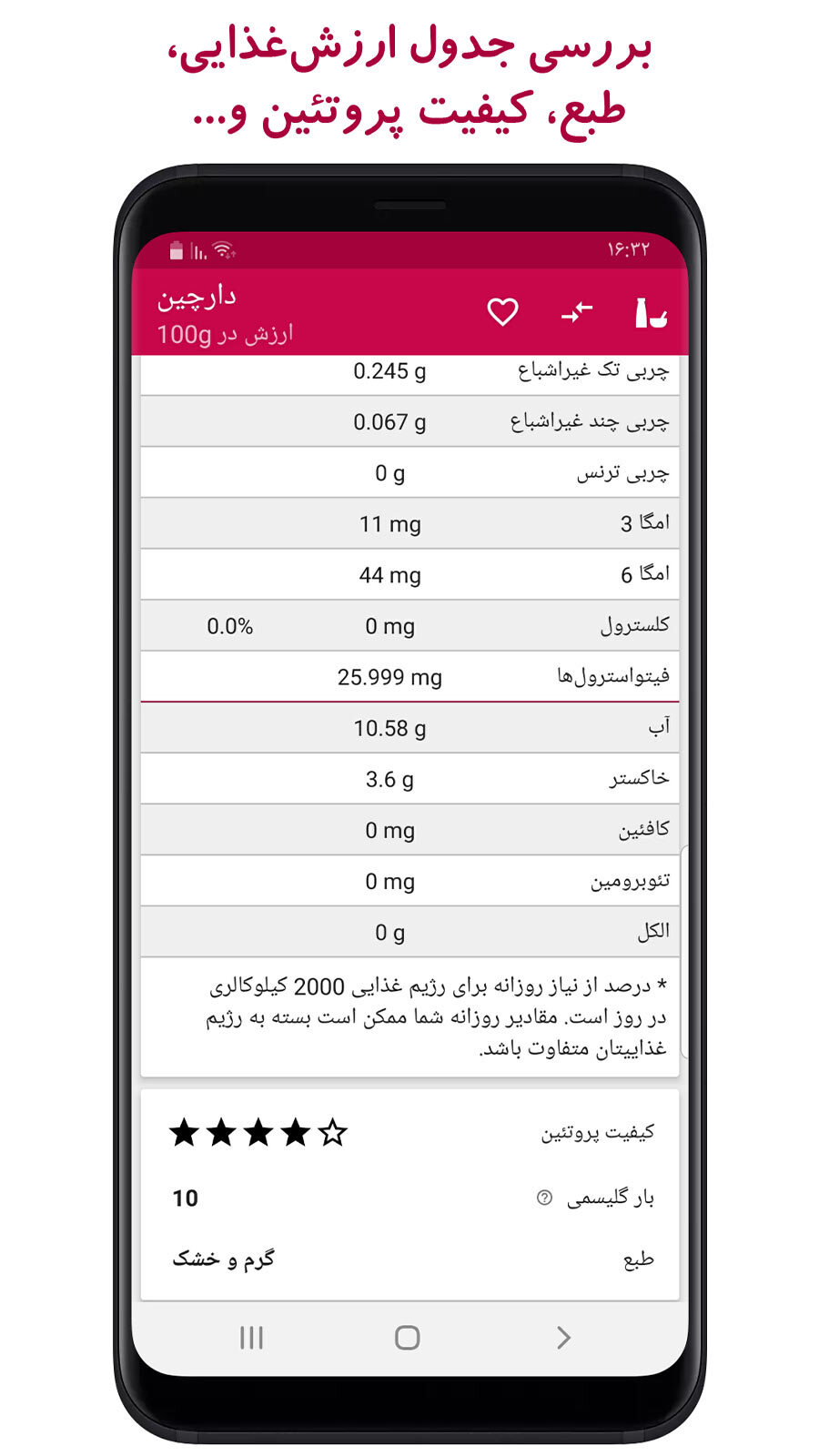 اسکرین شات 8 برنامه جدول ارزشغذایی (کالری، ویتامین...)