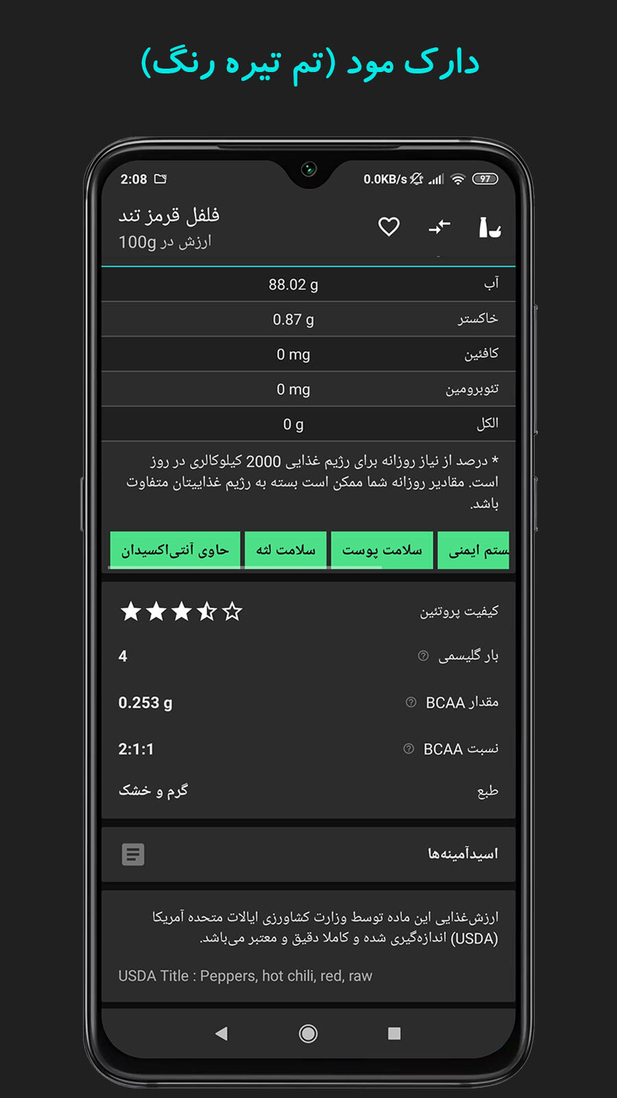 اسکرین شات 10 برنامه جدول ارزشغذایی (کالری، ویتامین...)