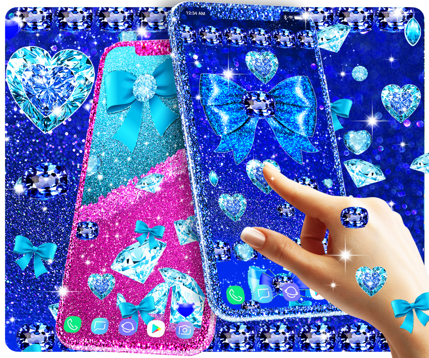 اسکرین شات 2 برنامه Blue glitter diamond wallpaper