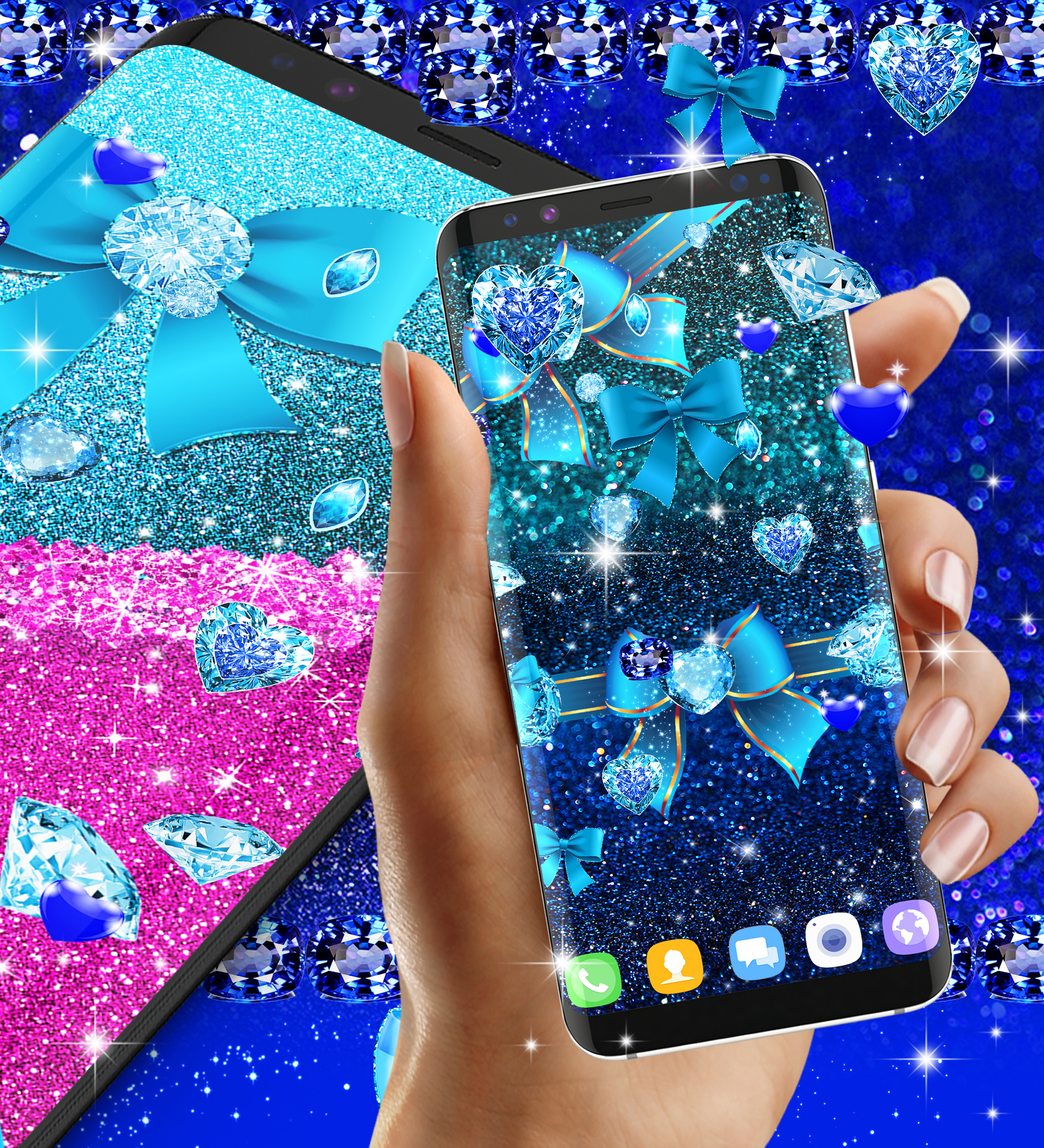 اسکرین شات 7 برنامه Blue glitter diamond wallpaper
