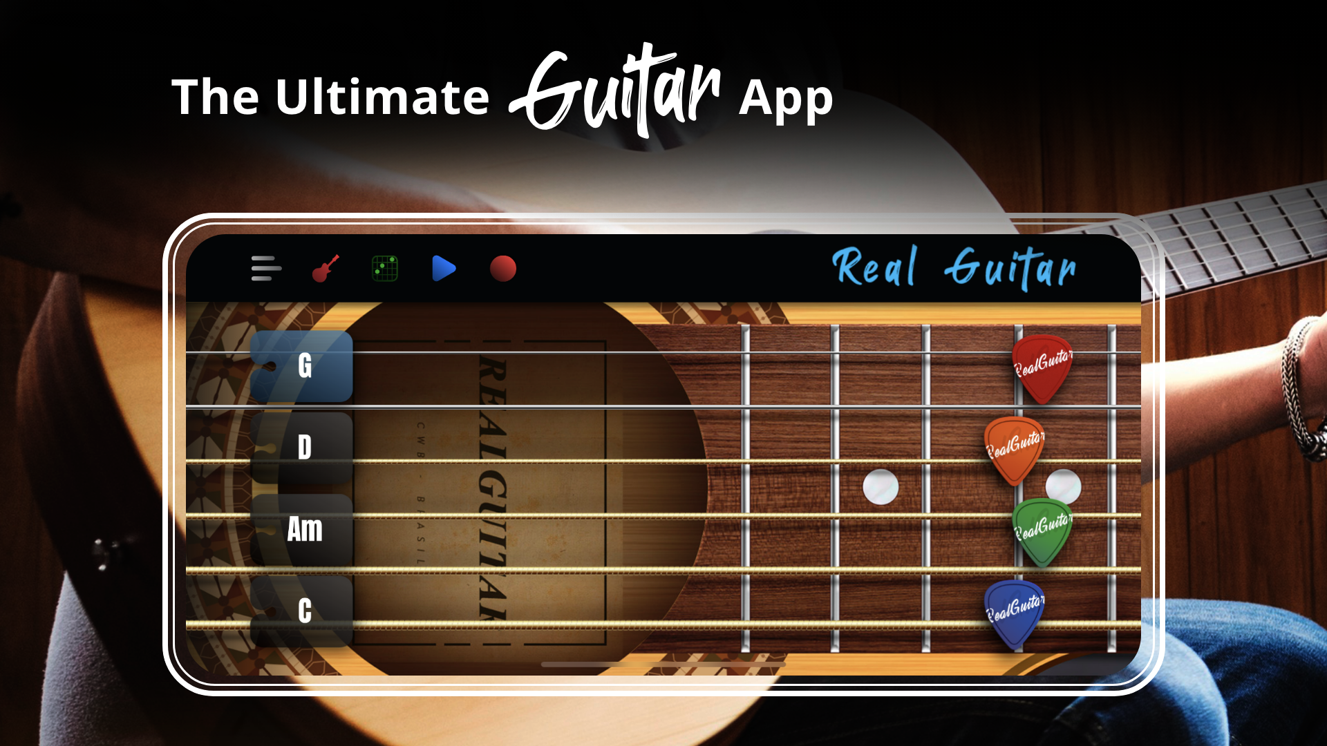 اسکرین شات 1 برنامه Real Guitar: acoustic electric