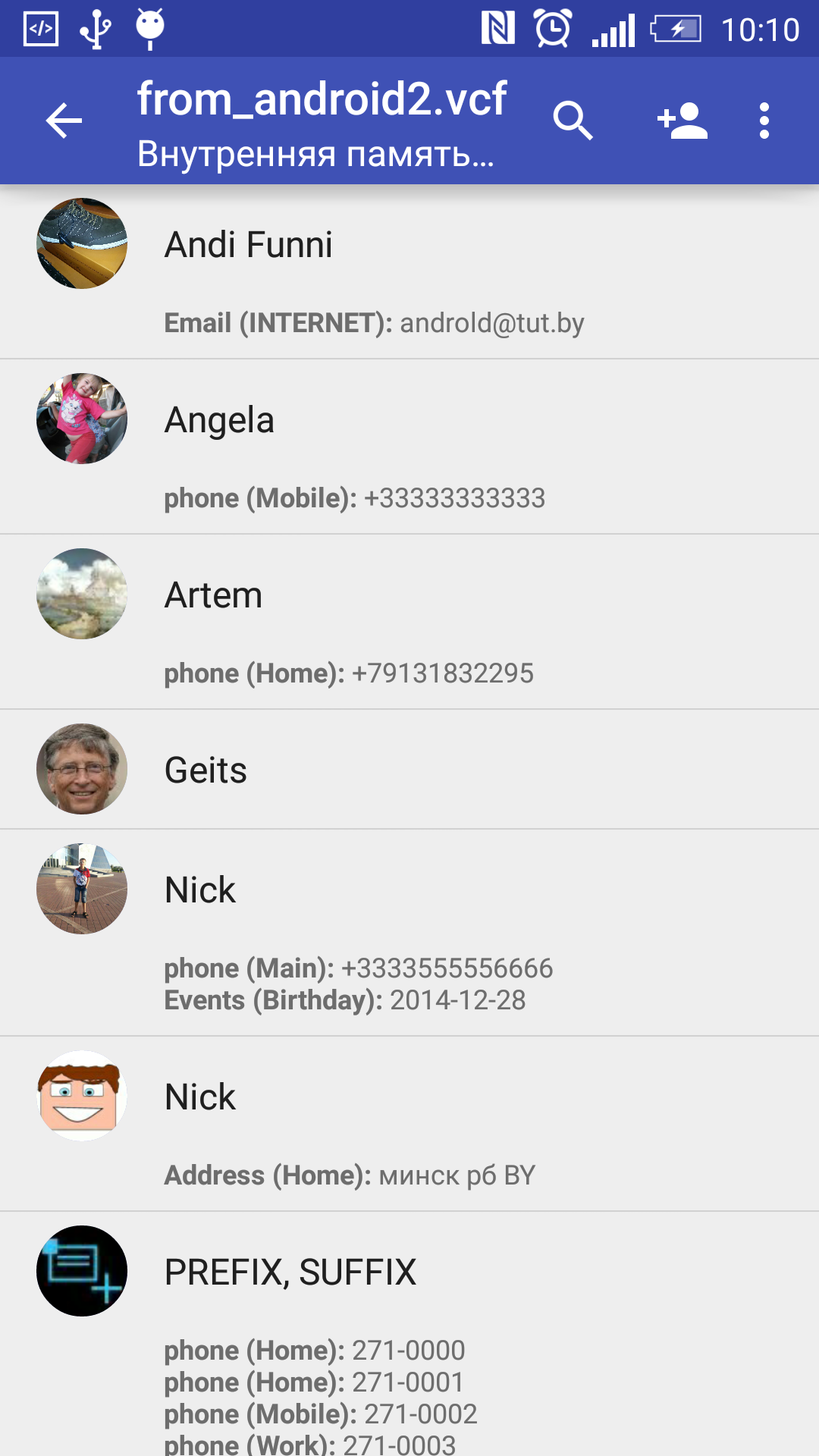 اسکرین شات 1 برنامه Contacts VCF — Backup & Share