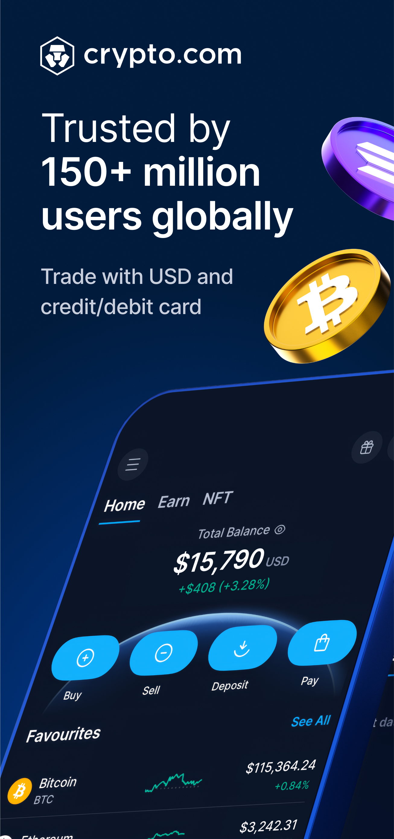 اسکرین شات 1 برنامه Crypto.com: Buy BTC, ETH & CRO