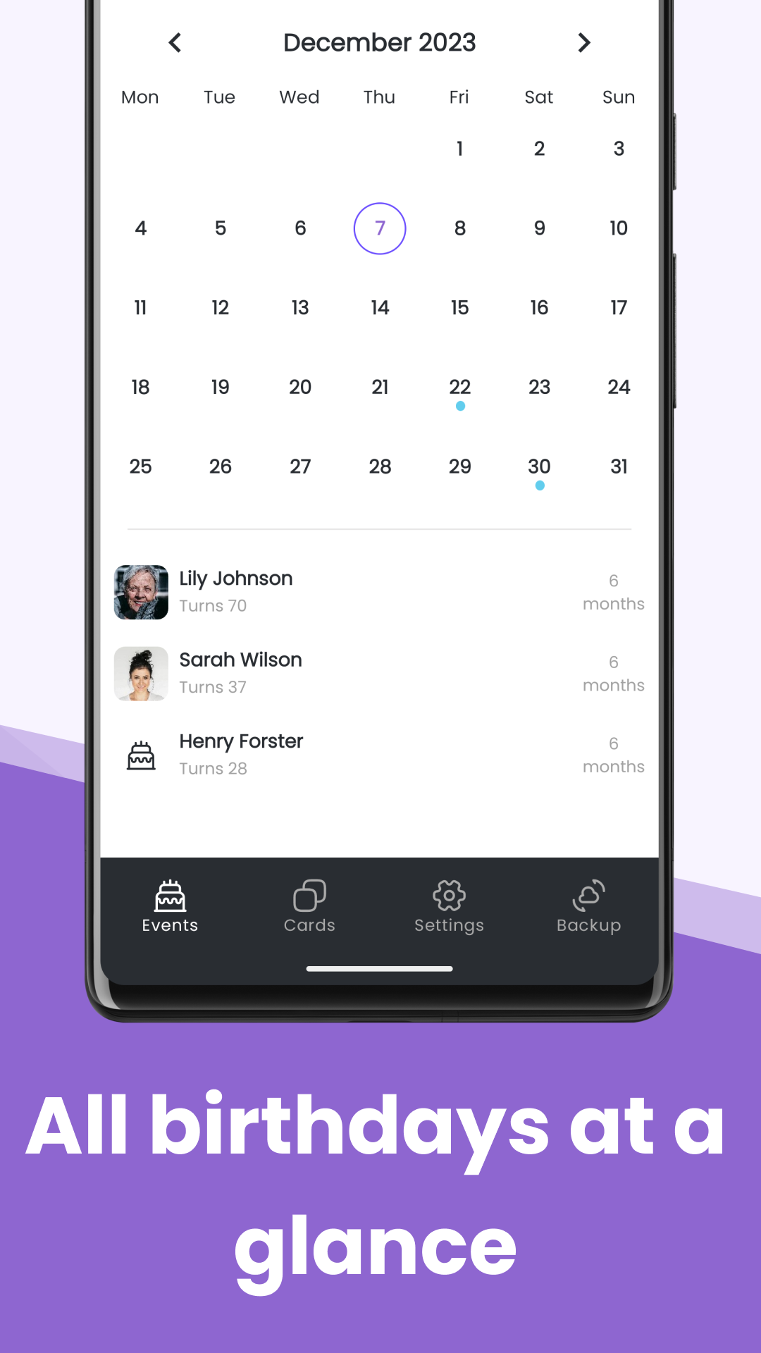 اسکرین شات 4 برنامه Birthday Calendar & Reminder