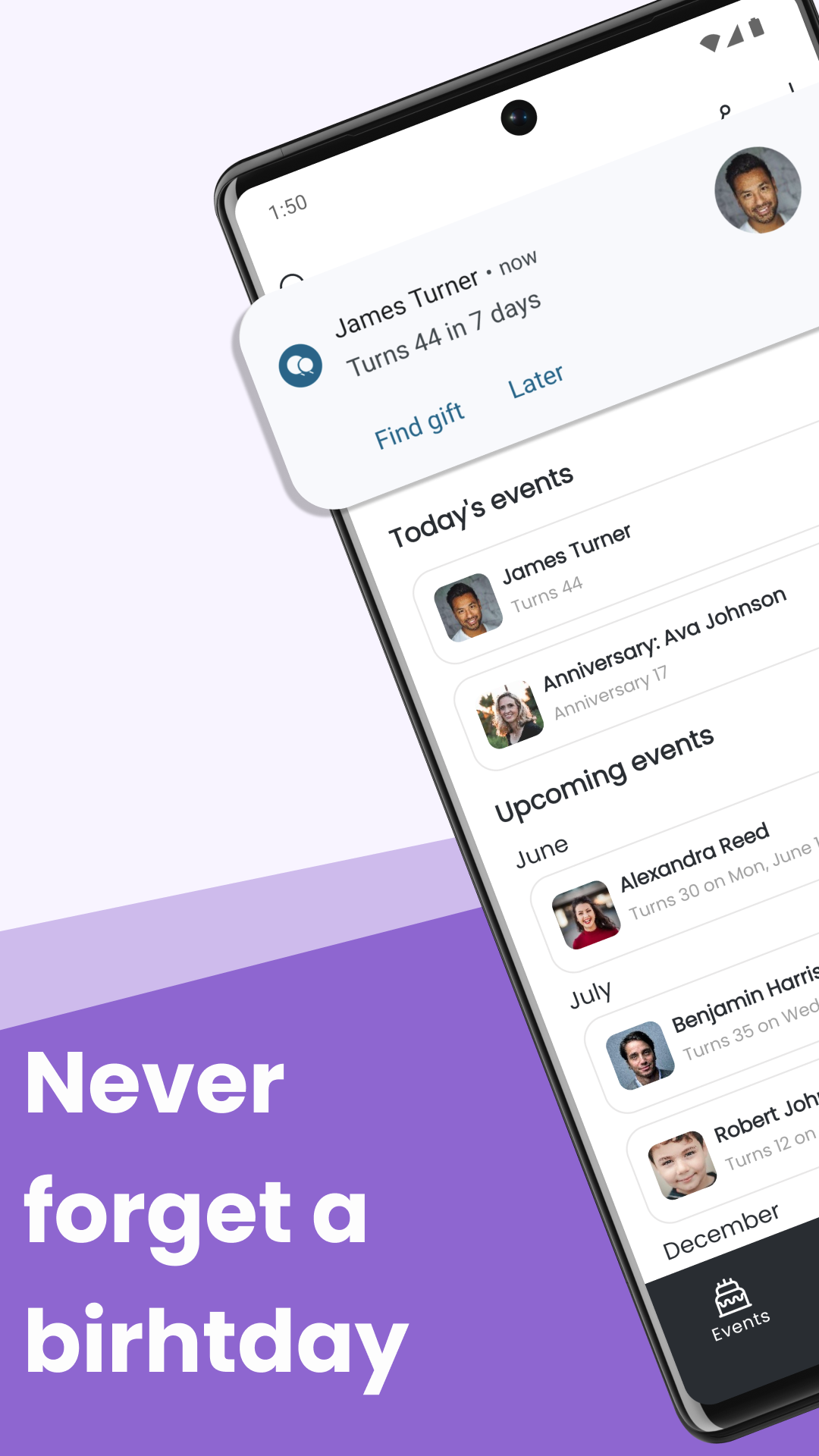 اسکرین شات 1 برنامه Birthday Calendar & Reminder
