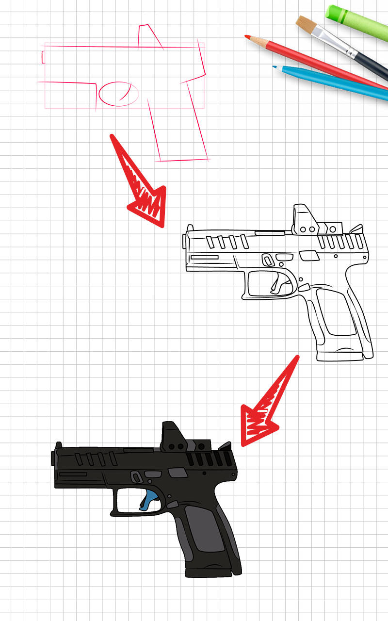 اسکرین شات 1 برنامه How to draw weapons step by st