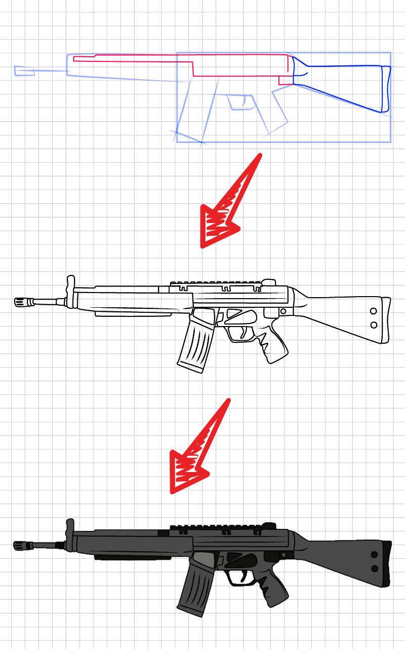 اسکرین شات 3 برنامه How to draw weapons step by st