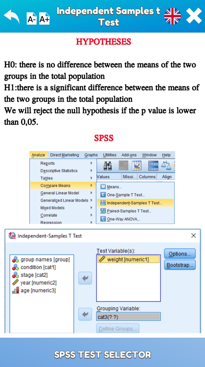 اسکرین شات 2 برنامه SPSS Test Selector