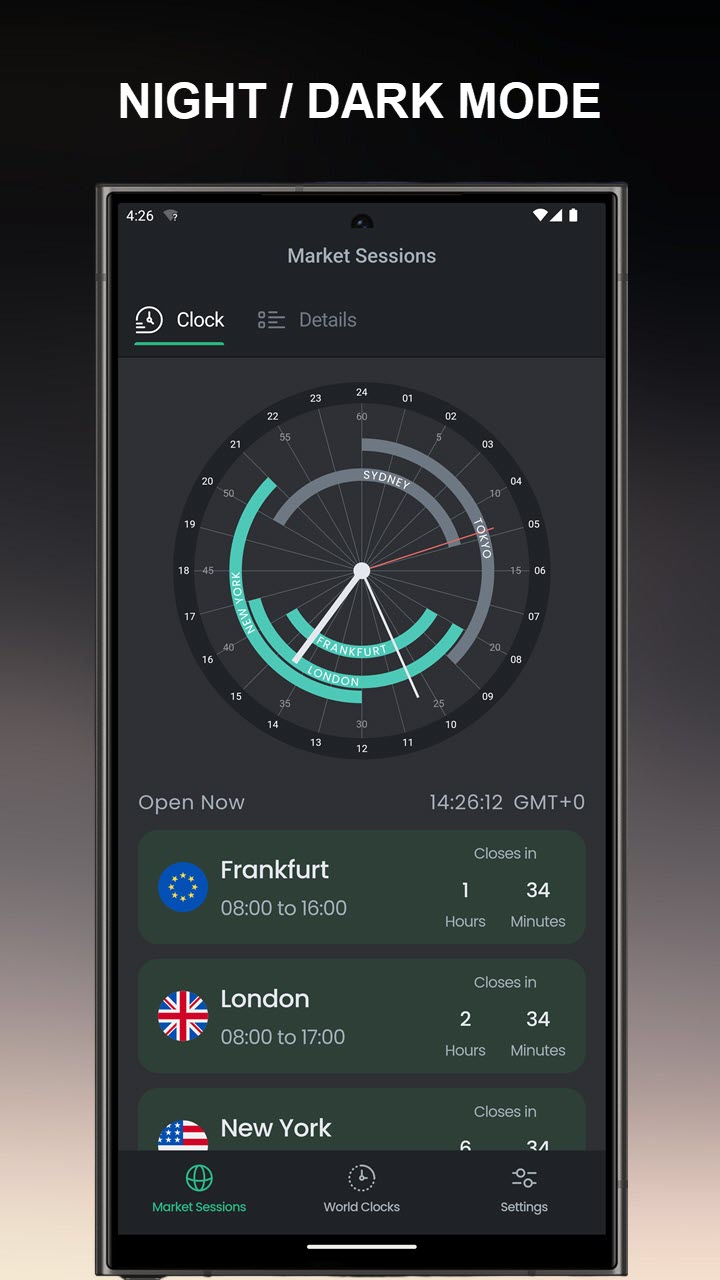 اسکرین شات 2 برنامه Forex Hours, FX sessions Clock