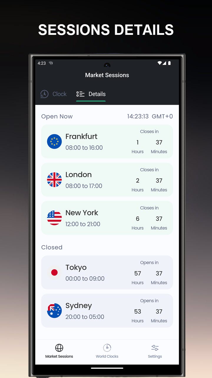اسکرین شات 3 برنامه Forex Hours, FX sessions Clock