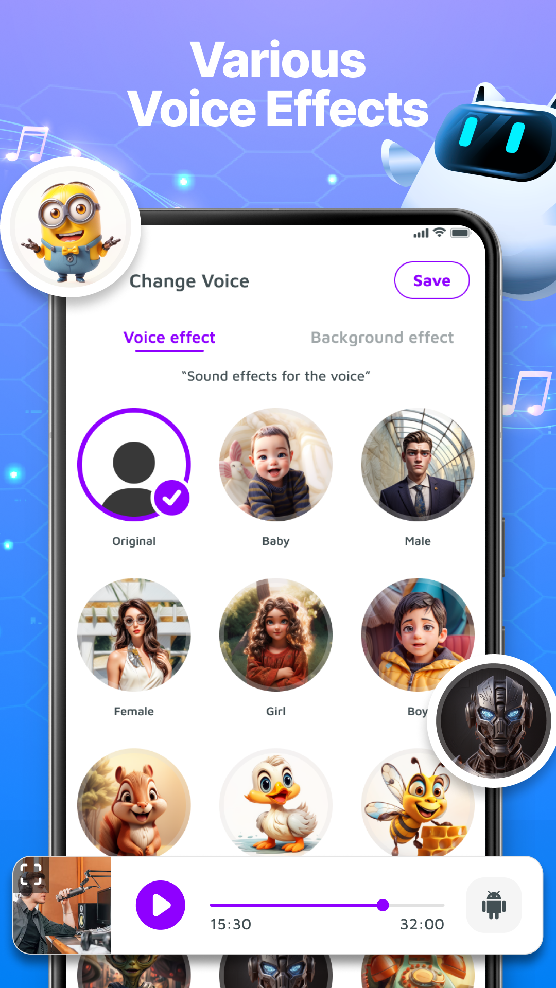 اسکرین شات 2 برنامه Voice Changer - Voice Effects