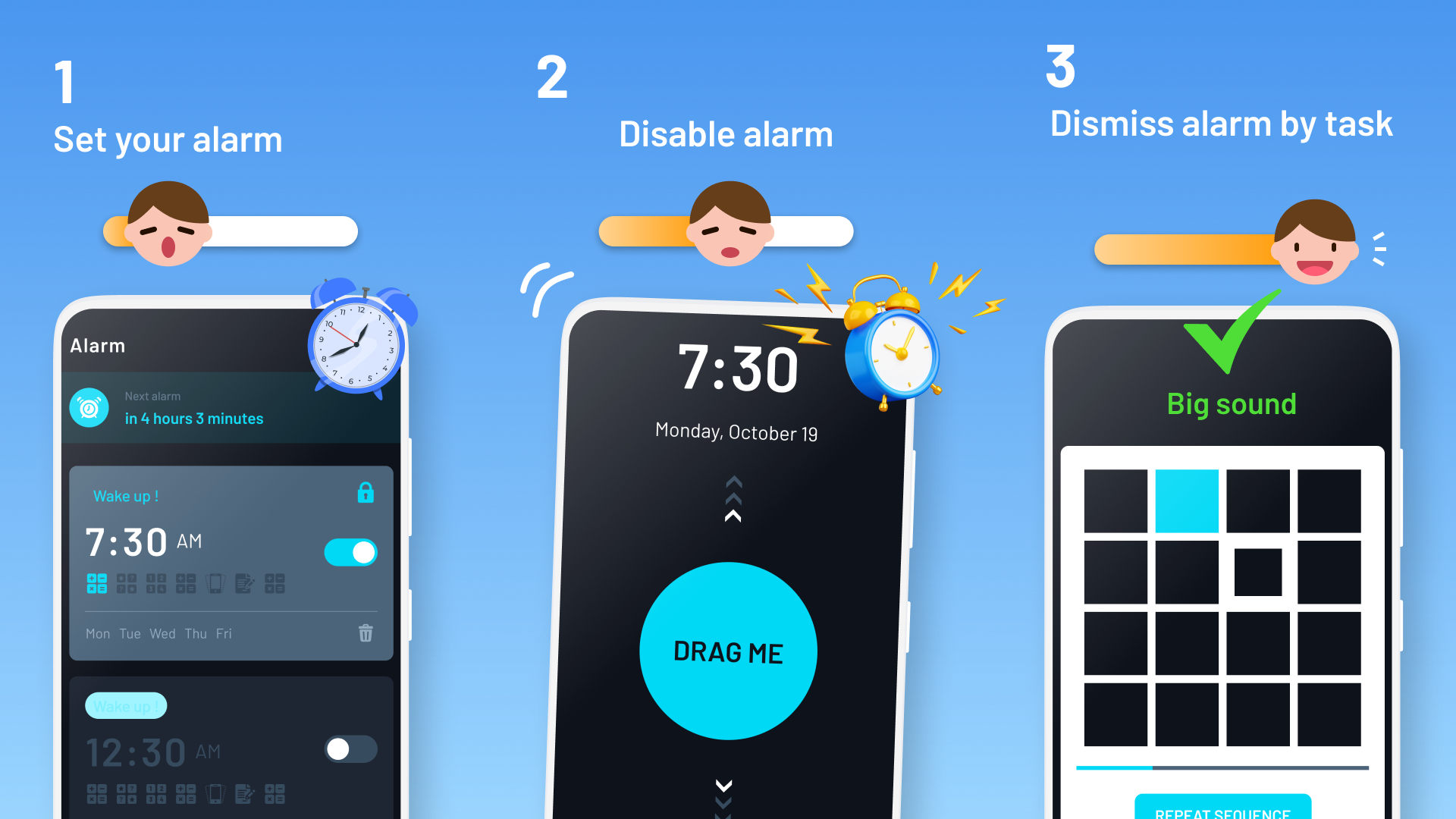 اسکرین شات 1 برنامه Challenge Alarm Clock - Wakeup