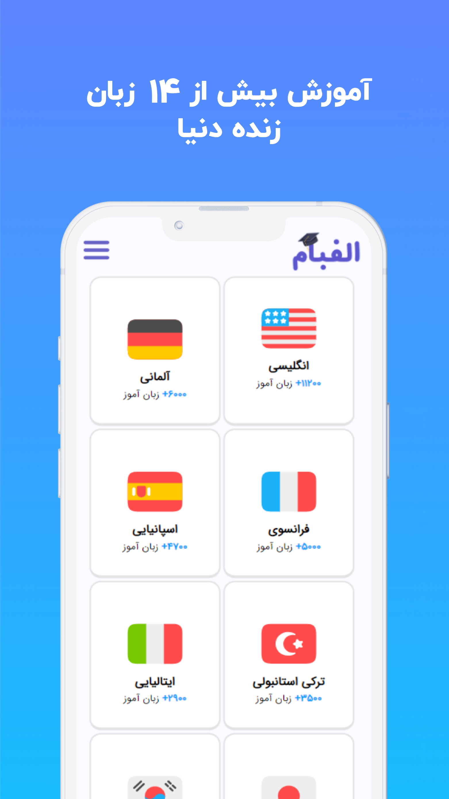 اسکرین شات 2 برنامه الفبام - آموزش 14 زبان زنده دنیا