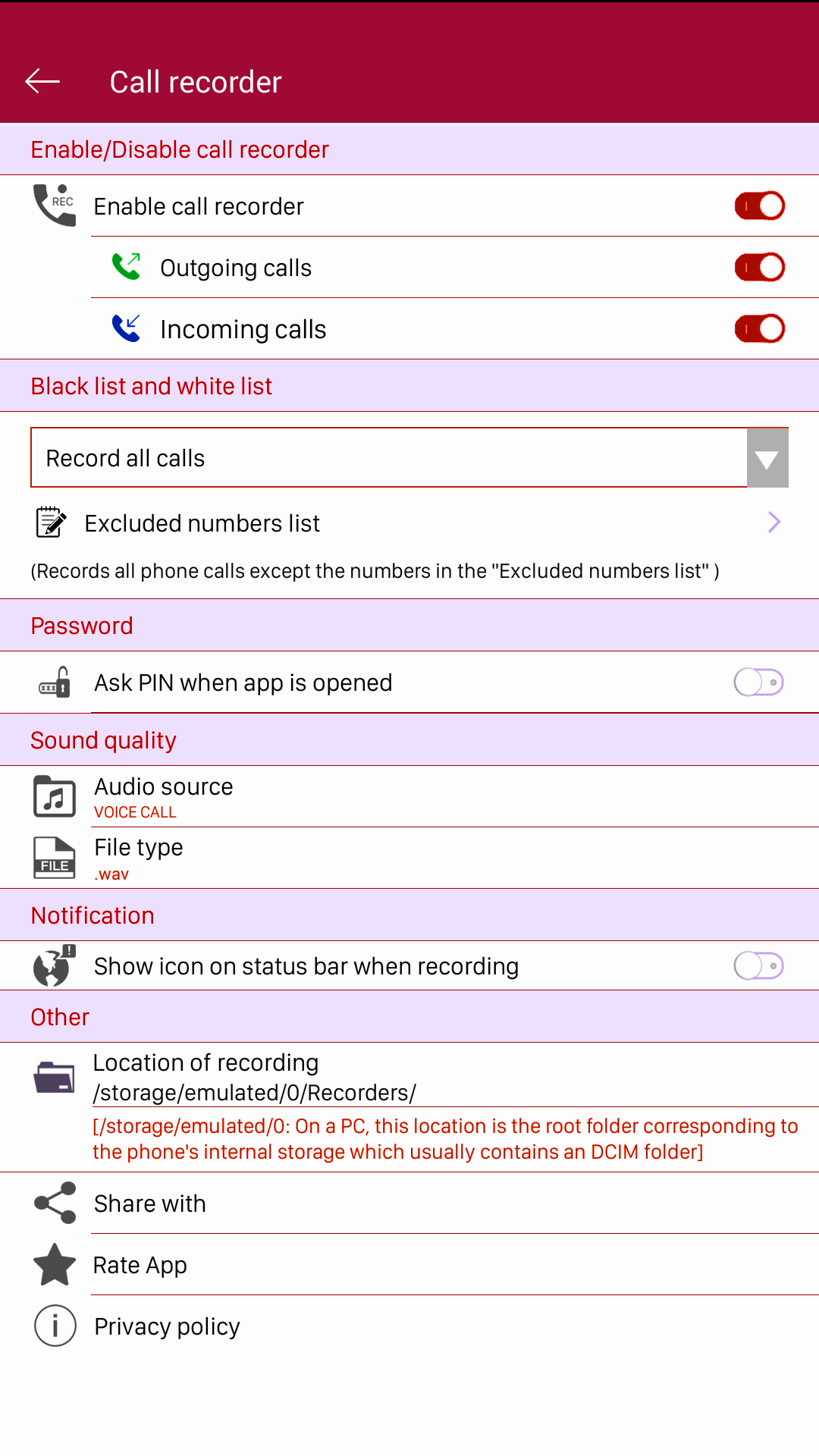 اسکرین شات 5 برنامه call recorder