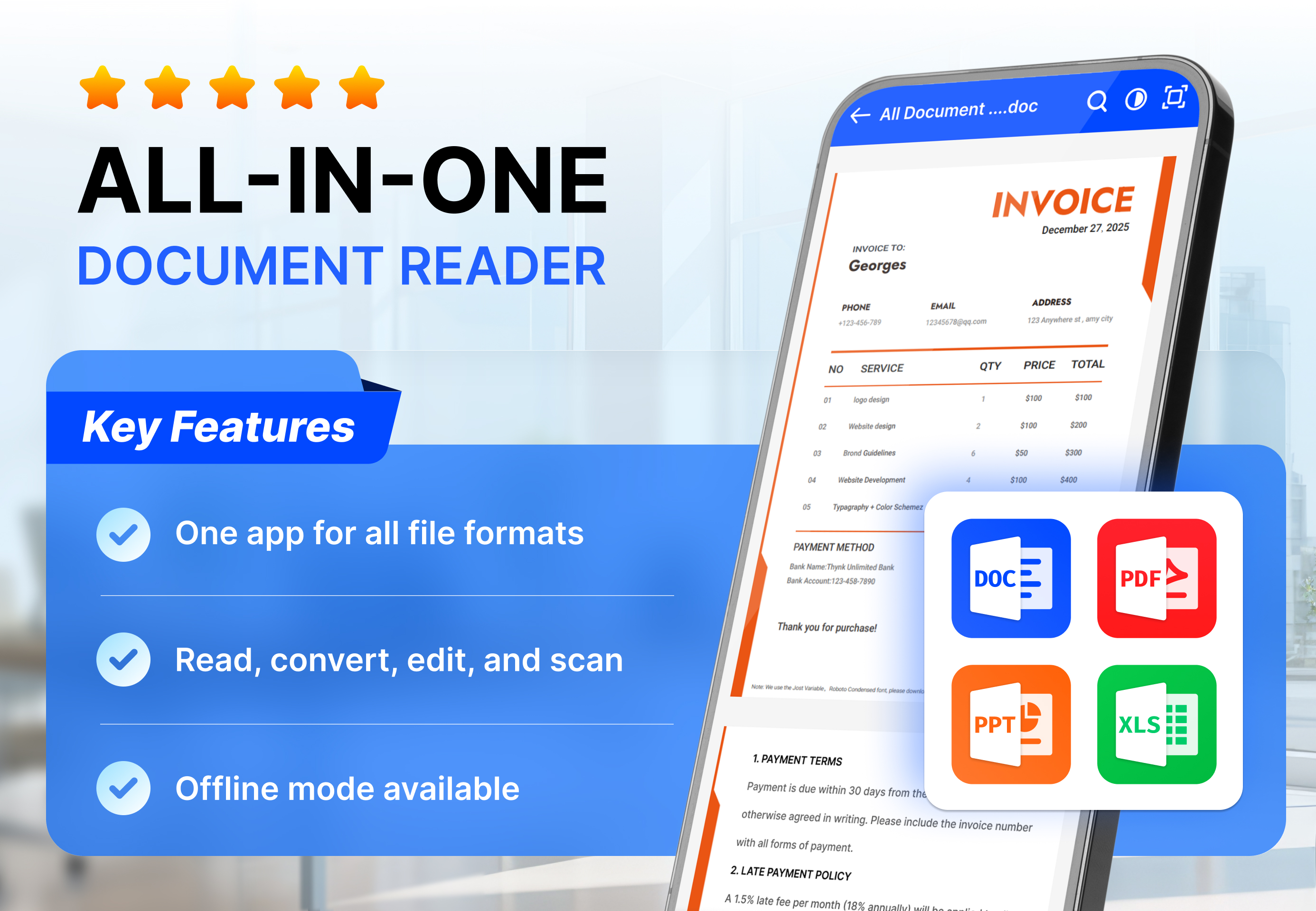 اسکرین شات 1 برنامه Document Reader: PDF, Word Doc