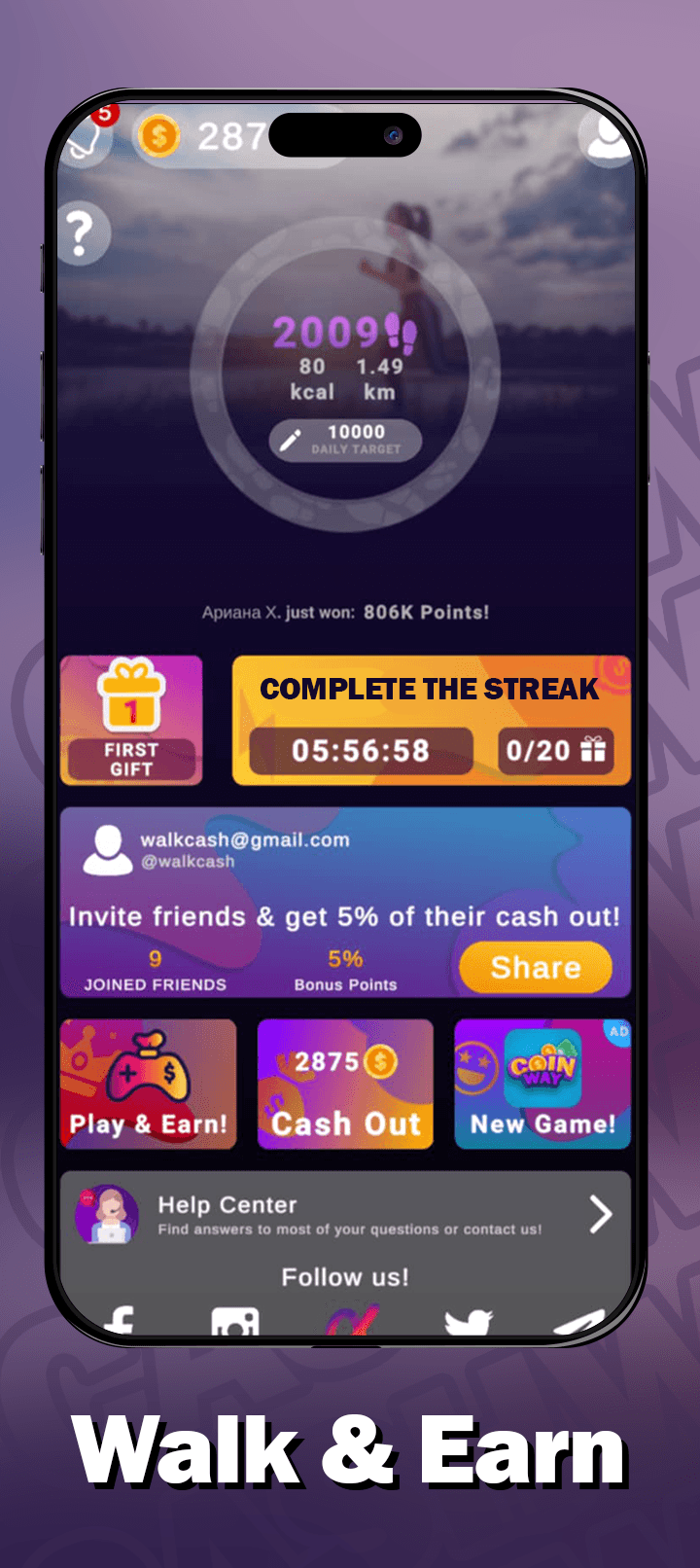 اسکرین شات 1 برنامه CashWalk - Walk Work Earn Cash