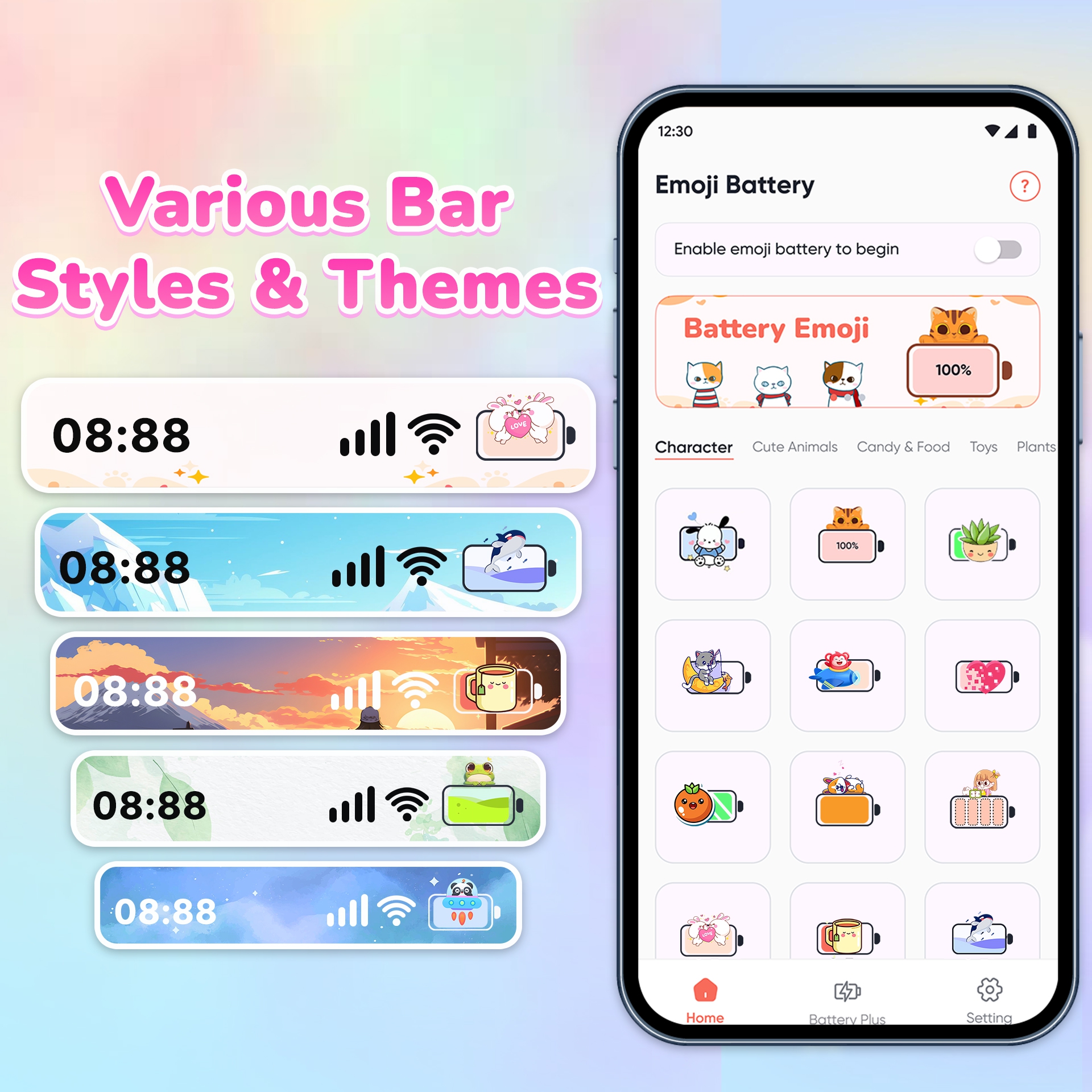 اسکرین شات 1 برنامه Emoji Battery: Cute Status Bar