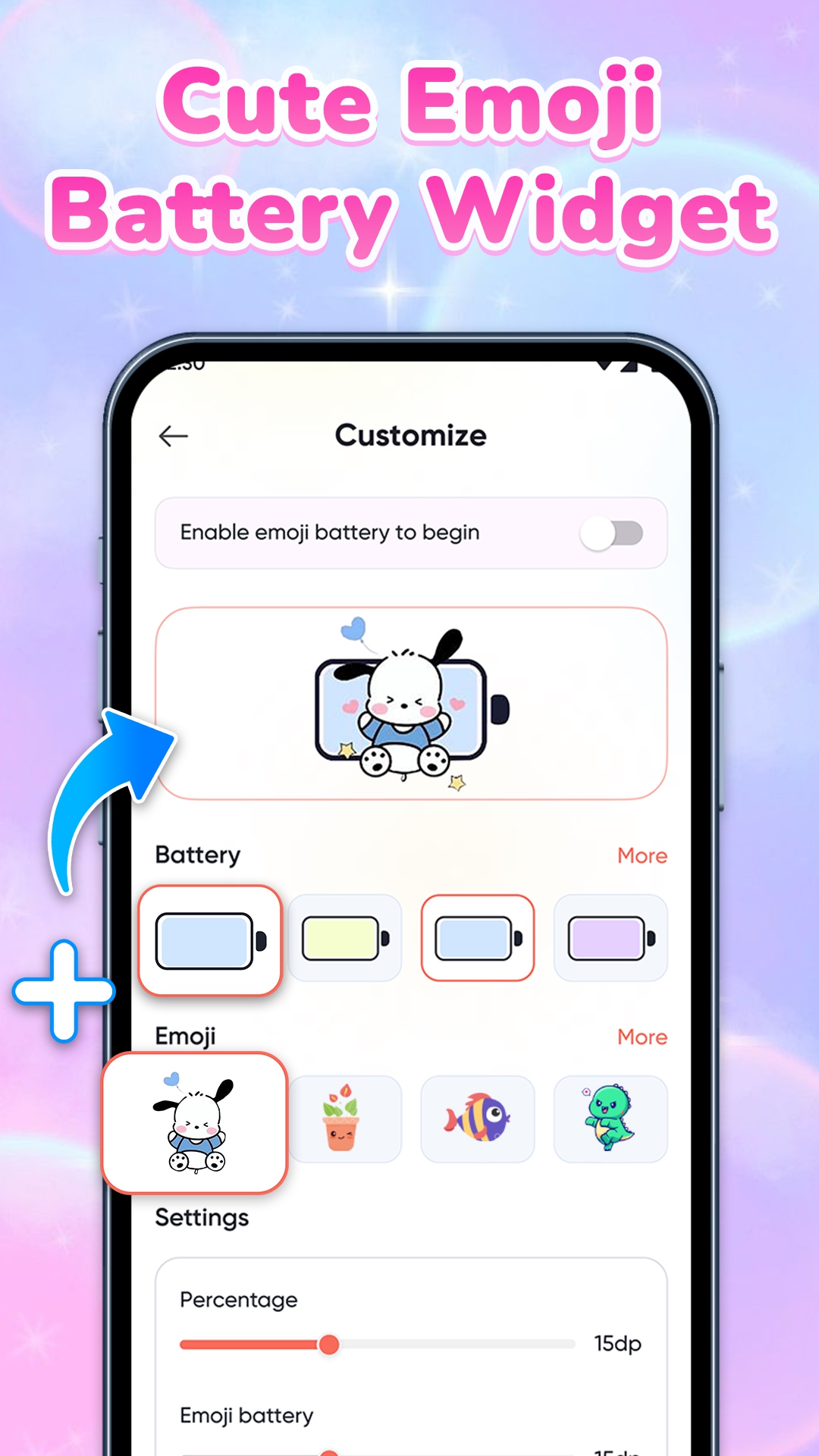 اسکرین شات 6 برنامه Emoji Battery: Cute Status Bar