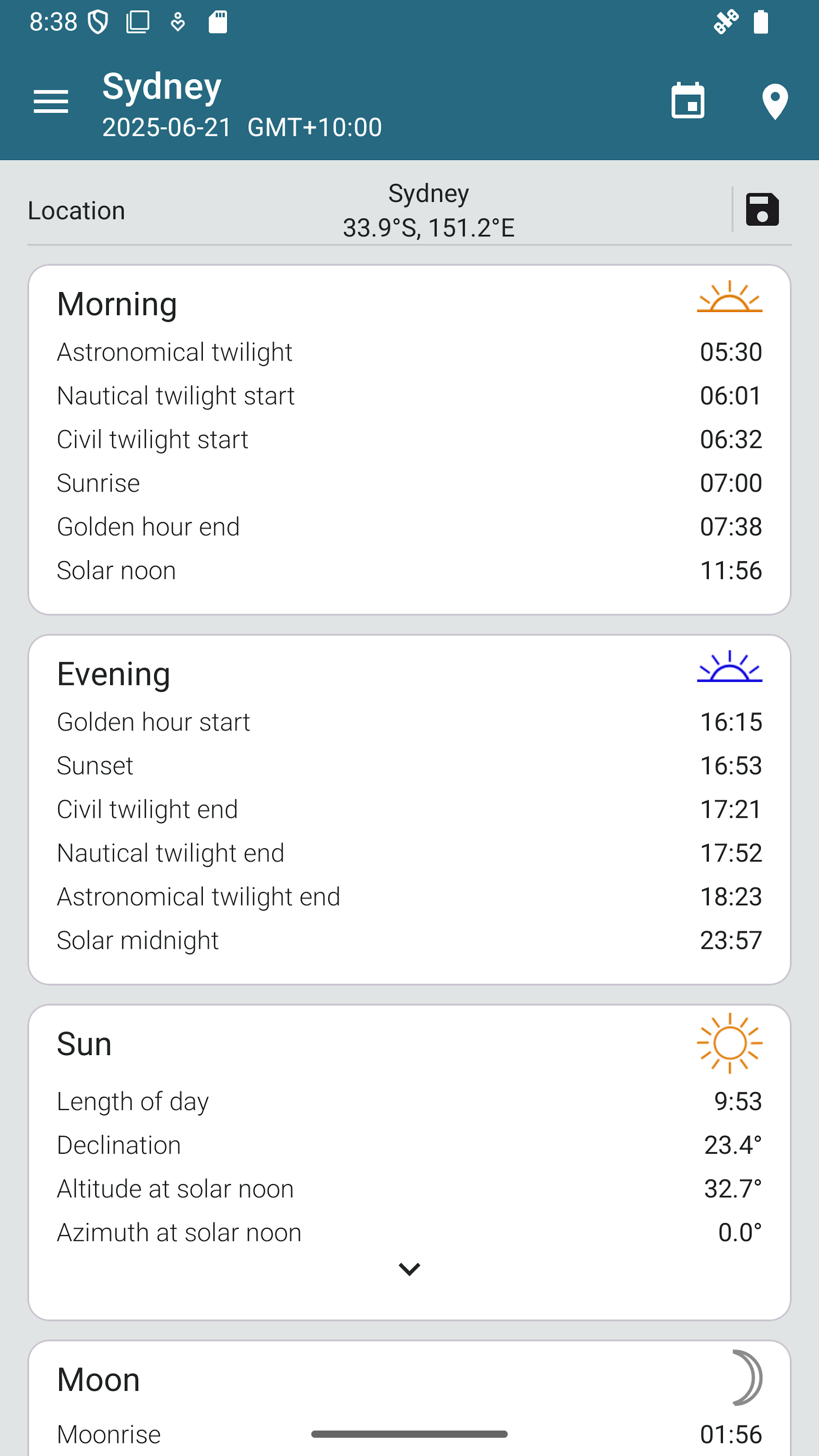 اسکرین شات 3 برنامه Sun Position: Sunrise & Sunset