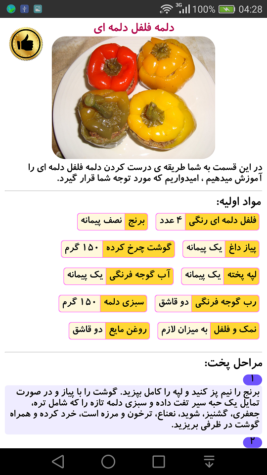 اسکرین شات برنامه دستور پخت انواع دلمه 2