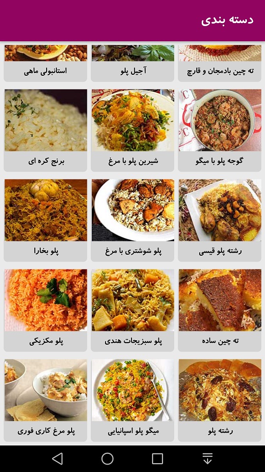 اسکرین شات برنامه دستور پخت انواع پلو و چلو 6