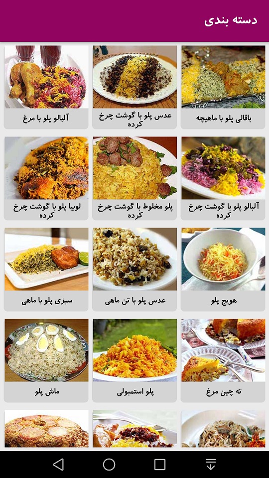 اسکرین شات برنامه دستور پخت انواع پلو و چلو 5