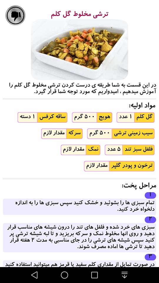 اسکرین شات 2 برنامه دستور تهیه انواع ترشی و شور