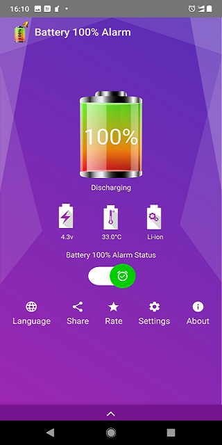 اسکرین شات 1 برنامه Battery 100% Alarm