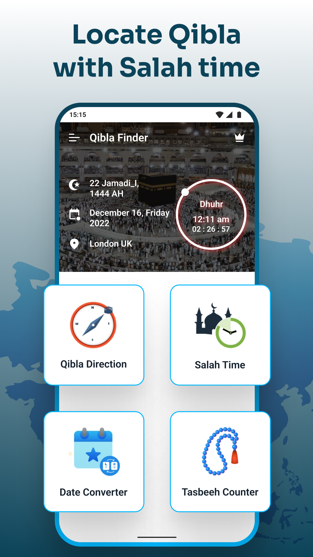 اسکرین شات 2 برنامه Qibla Compass with Salah Time