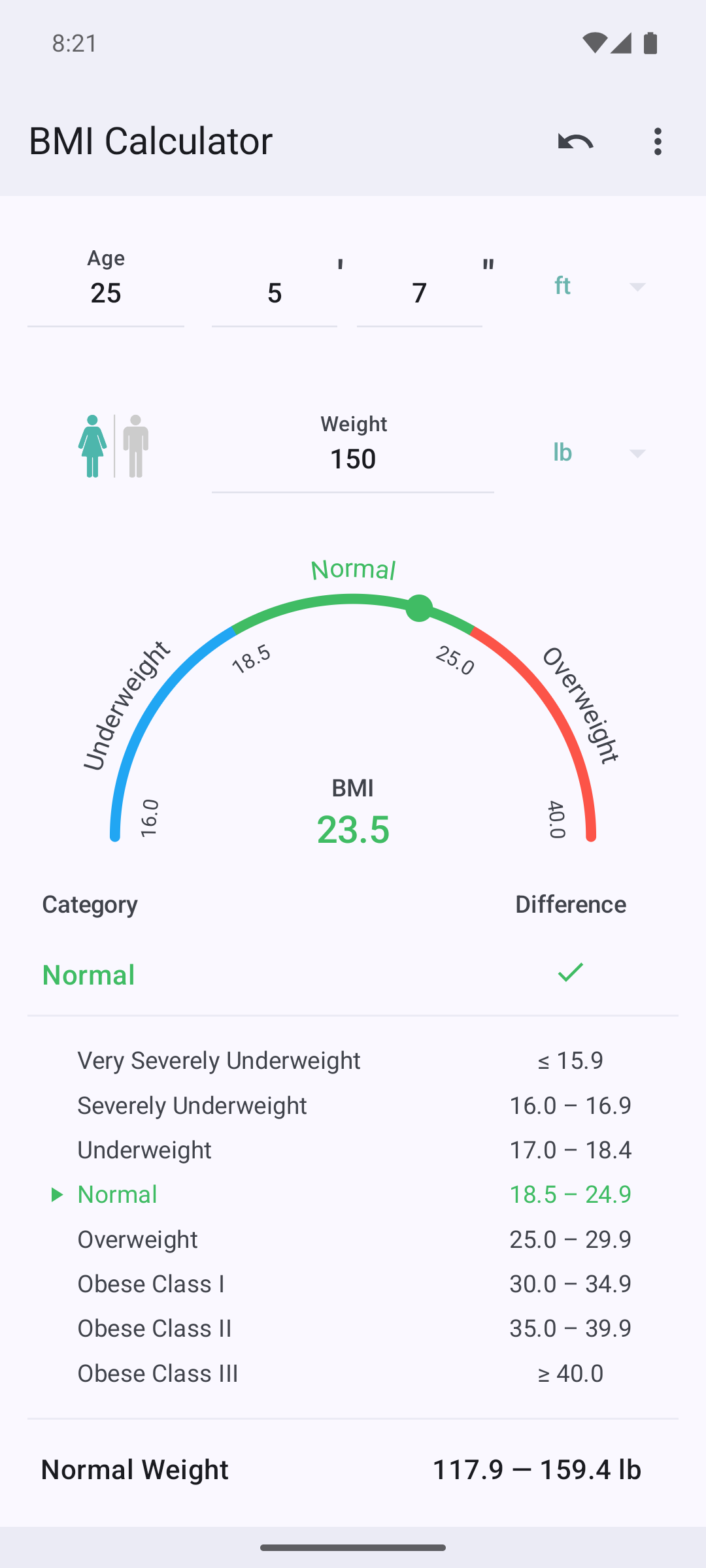 اسکرین شات 1 برنامه BMI Calculator