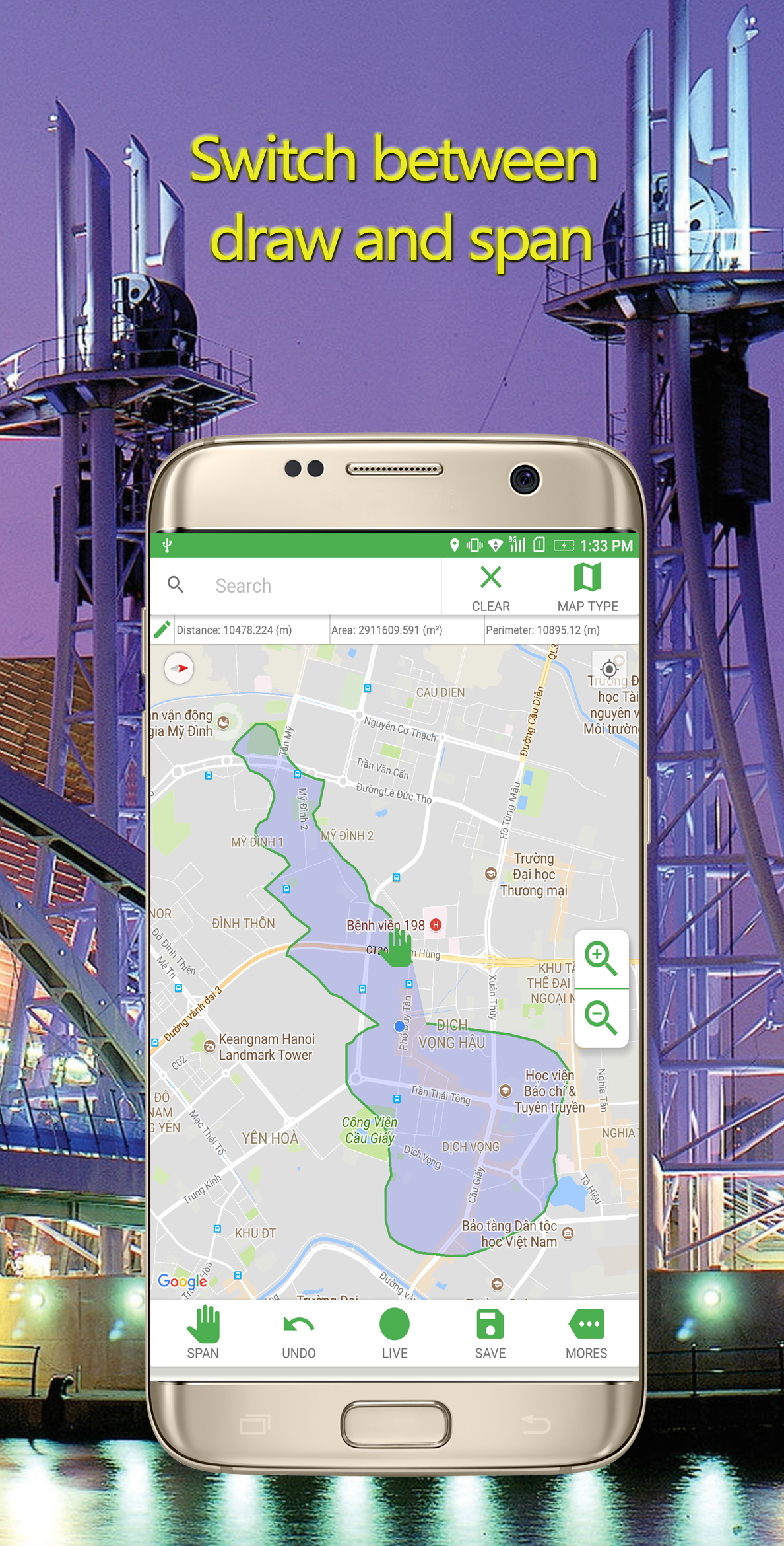 اسکرین شات 3 برنامه Fingerlator : GPS Area measure