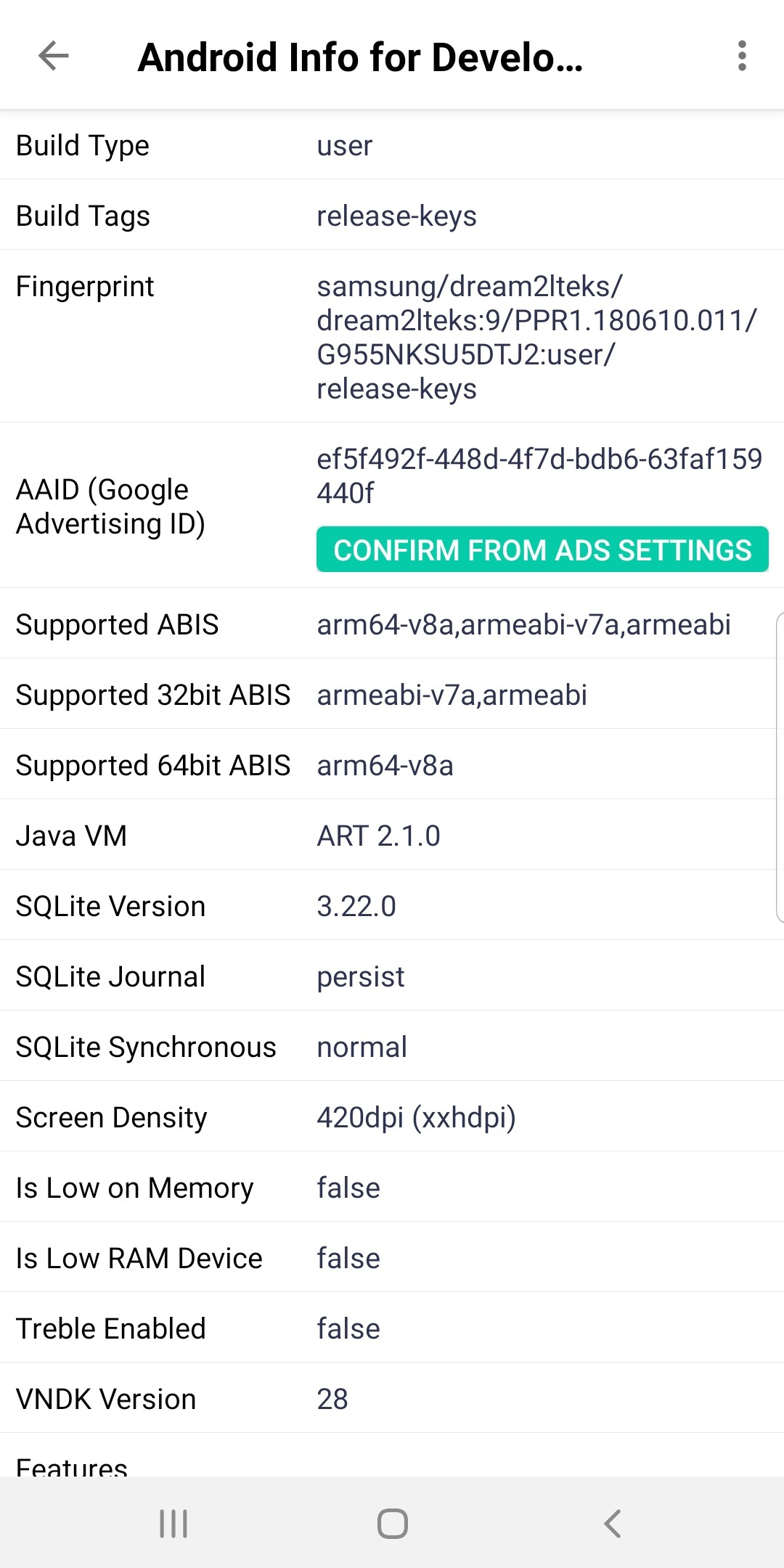 اسکرین شات 1 برنامه Android Development Info