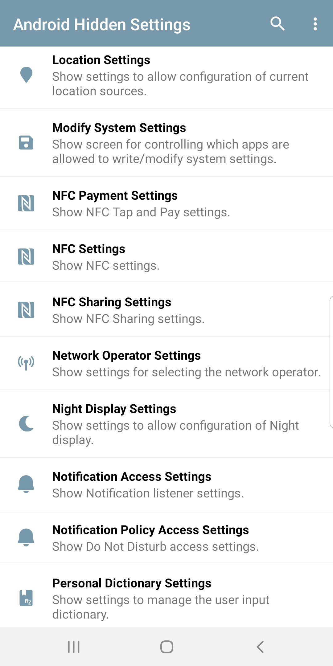 اسکرین شات 4 برنامه Android Hidden Settings