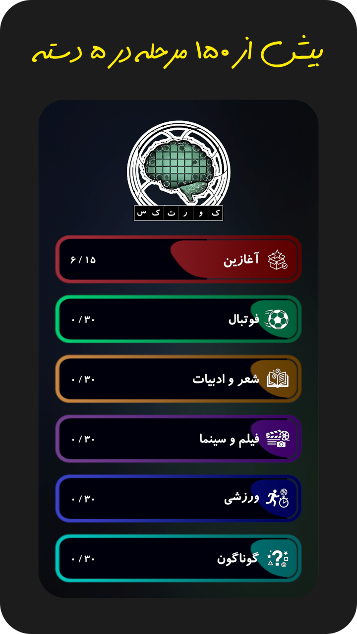 اسکرین شات 2 بازی ‏‏‏‏‏کورتکس (بازی جدول کلمات)