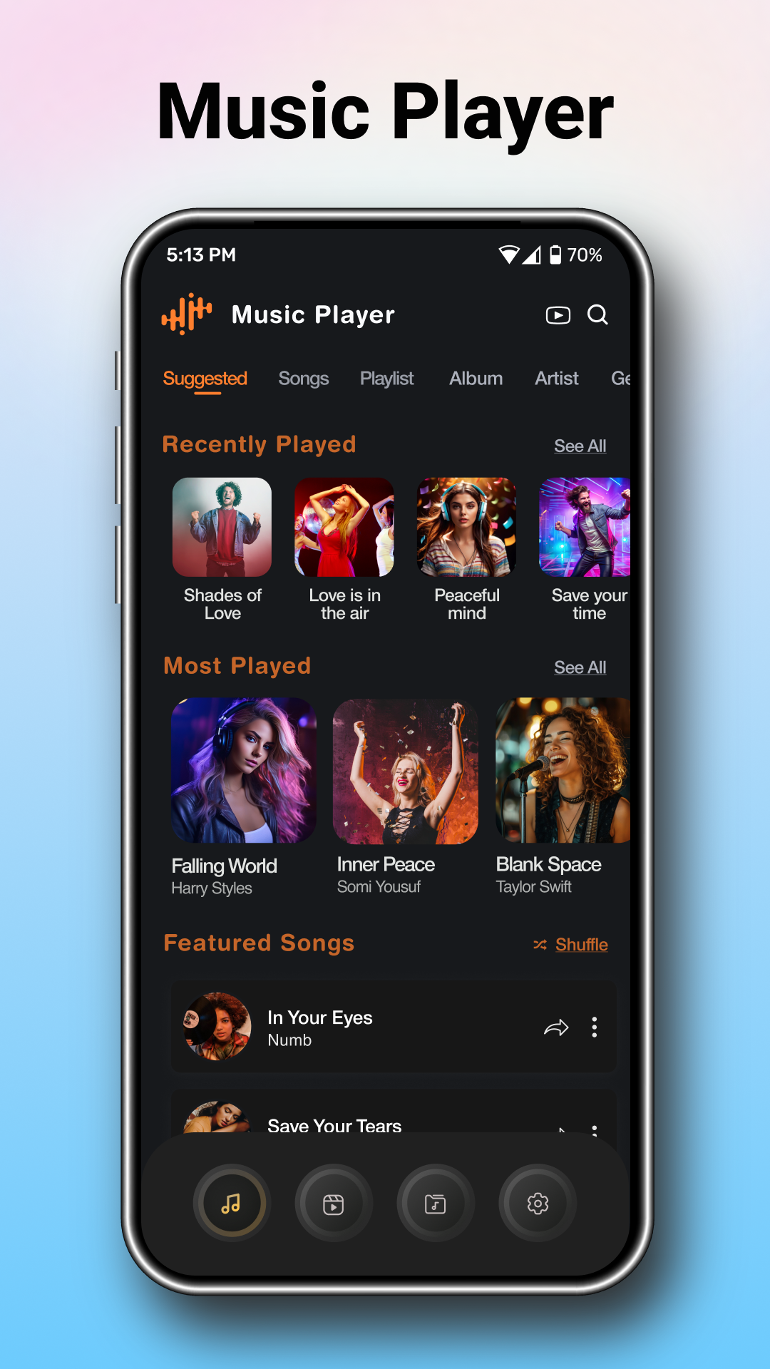 اسکرین شات 1 برنامه Music Mp3 Player Song