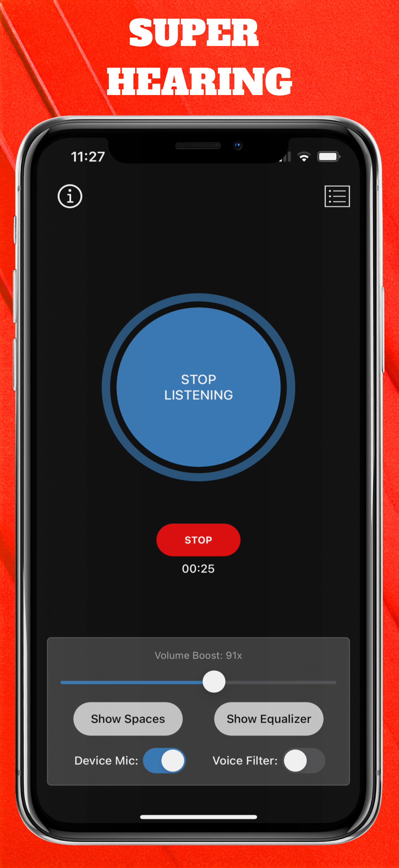 اسکرین شات 1 برنامه Hear Boost: Recording Ear Aid