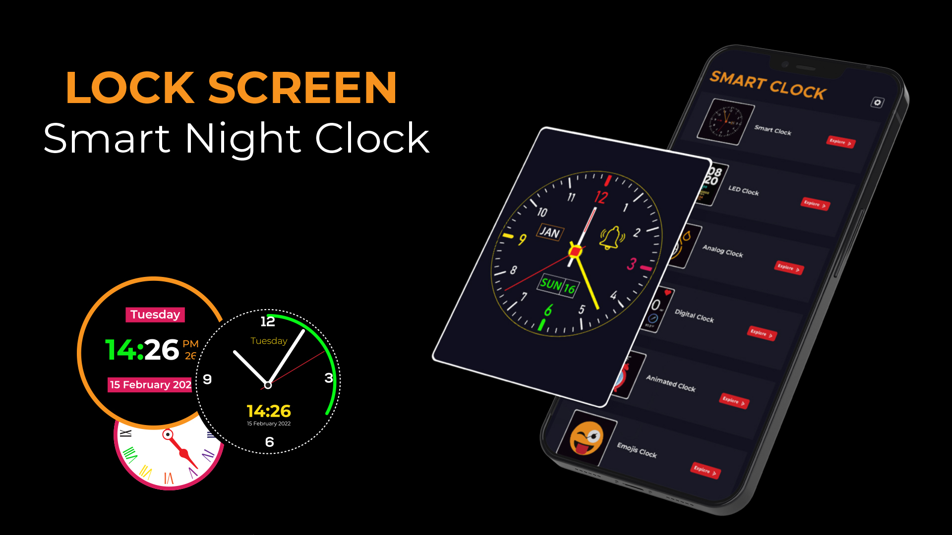 اسکرین شات 1 برنامه Lock Screen Smart Night Clock