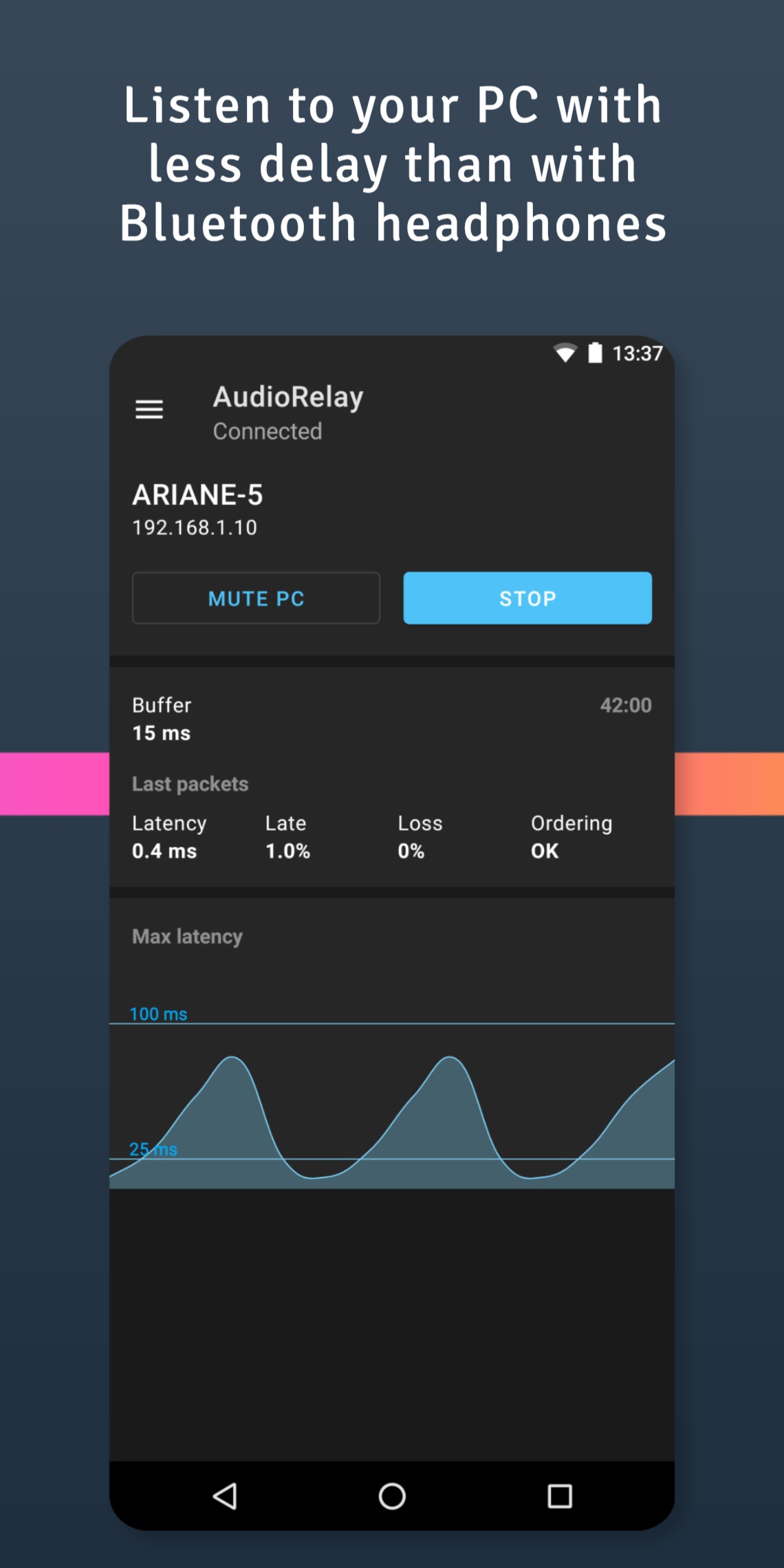 اسکرین شات 4 برنامه AudioRelay: Stream audio & mic