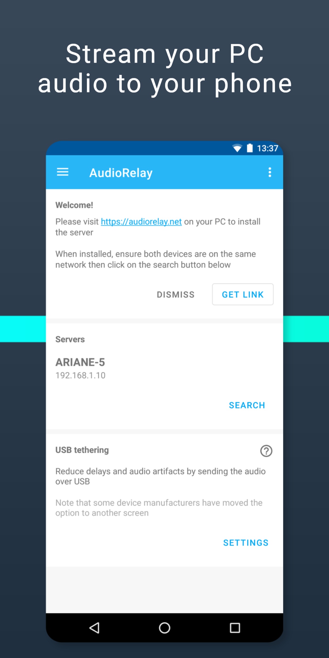 اسکرین شات 1 برنامه AudioRelay: Stream audio & mic