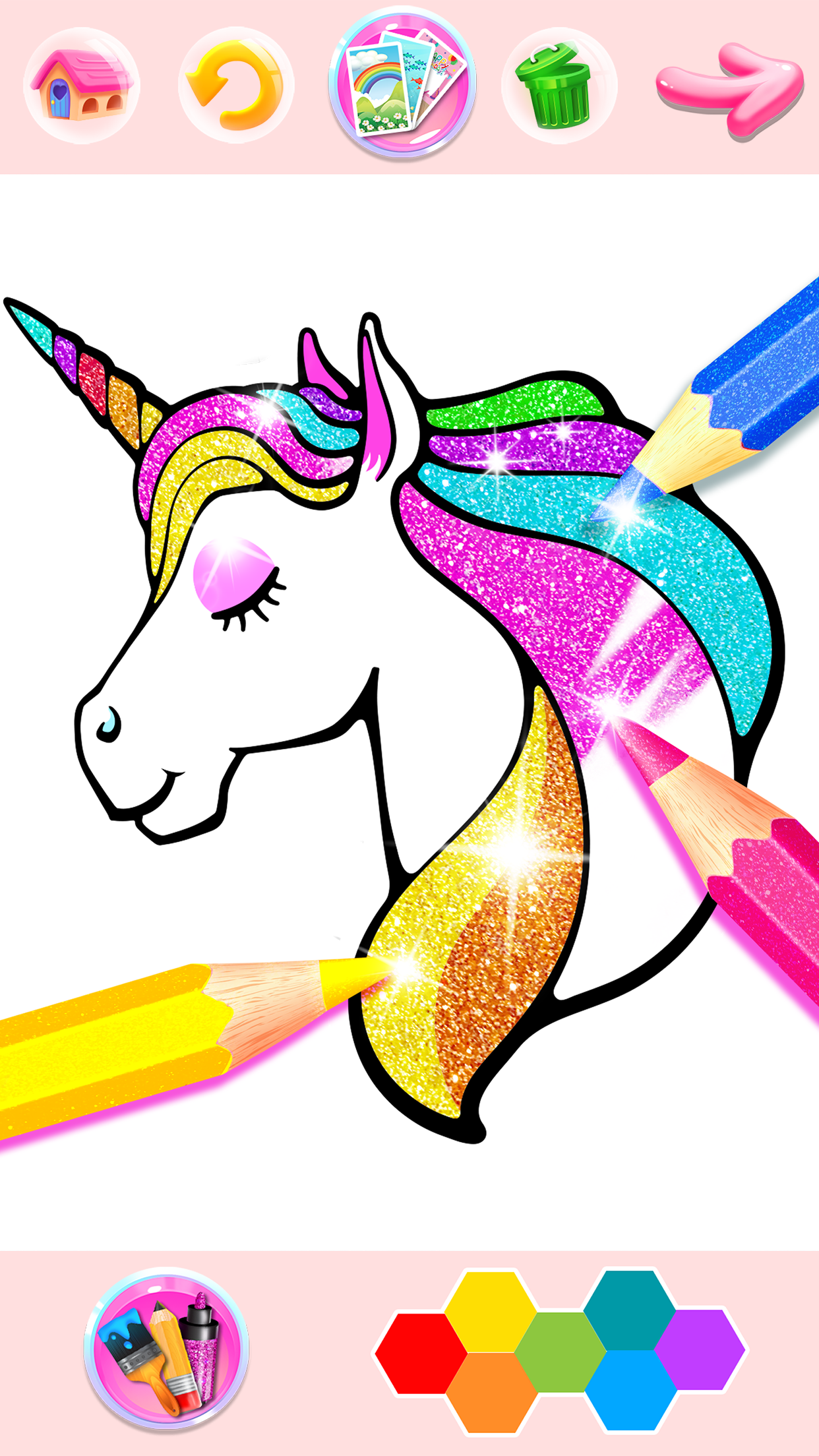 اسکرین شات 1 برنامه Rainbow Glitter Coloring Book